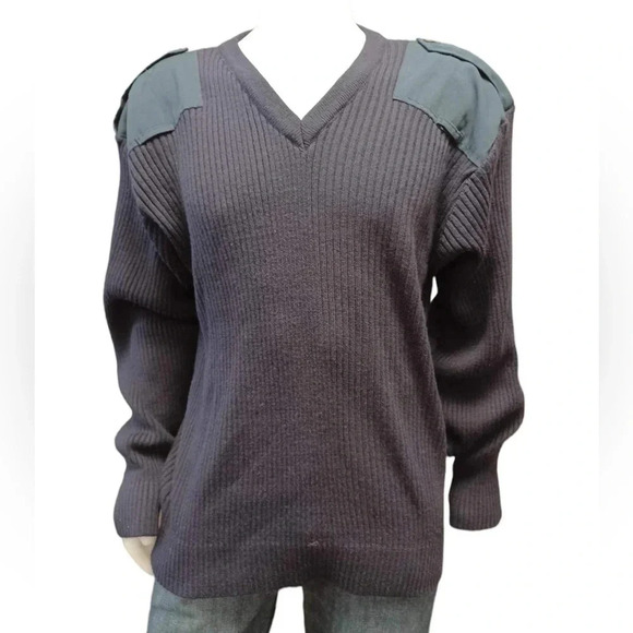 Cobmex Military V Neck Commando Blue/Black Ribbed Sweater  Size 2X - Picture 3 of 12